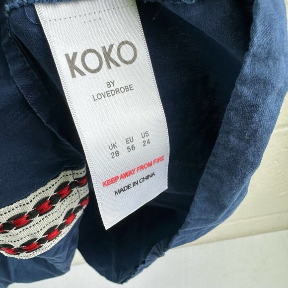 Koko By LovedRobe Navy Embroidered Tie Front Tassel Blouse Floral Plus Sz 24 - Picture 6 of 7
